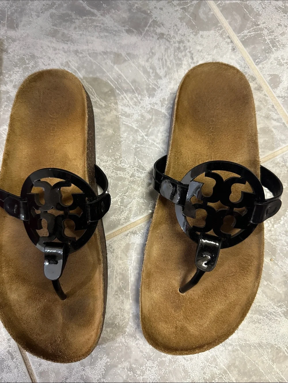 Tory Burch Black Patent Miller Logo Thong Sandals